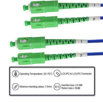 SC APC Simplex Cable de parche de fibra óptica de modo único -Cable de salto de baja pérdida para FTTH, gabinetes de telecomunicaciones, aplicaciones ODF