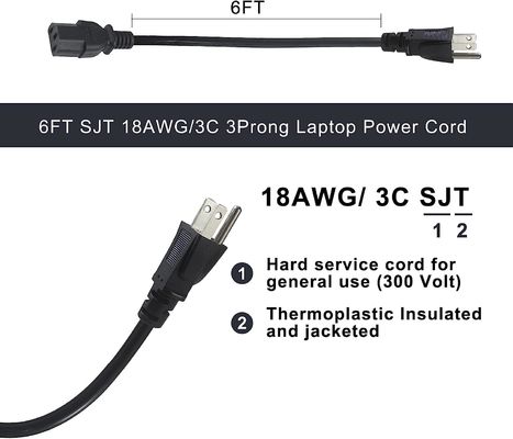 QIUCABLE Cable de alimentación para monitor de repuesto de 12 pies - Cable de alimentación para PC, conector NEMA 5-15P a IEC C13 SJT 18AWG (B09N3K9VJT)