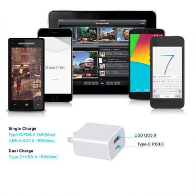 Cargador de pared USB doble de 18W con carga rápida tipo C y USB-A