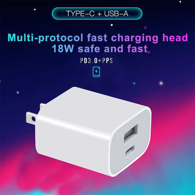 US 2-Pin 18W Dual USB Wall Charger Adaptador de energía de carga rápida tipo-C y USB-A para teléfono inteligente, tableta, cámara