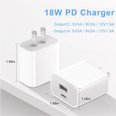 US 2-Pin 18W Dual USB Wall Charger Adaptador de energía de carga rápida tipo-C y USB-A para teléfono inteligente, tableta, cámara