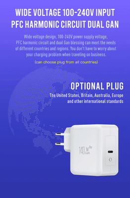 Cargador de pared de alta potencia USB-C de 140W con 2 clavijas EU – Adaptador de carga rápida Tipo-C para portátil, tableta, Steam Deck, MacBook, uso en viajes