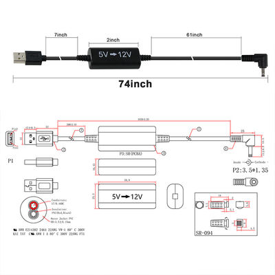 Cable de alimentación USB a CC en ángulo recto de 5 V a 12 V - Adaptador elevador de voltaje para enrutador, tira de LED, cámara, ventilador