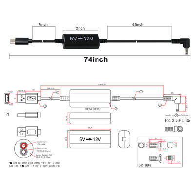 Cable USB-C a 12V con elevador de voltaje y enchufe DC en ángulo recto - Cable convertidor de corriente de 5V a 12V para enrutador, LED, cámara, ventilador