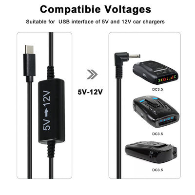 Cable USB-C a 12V con elevador de voltaje y enchufe DC en ángulo recto - Cable convertidor de corriente de 5V a 12V para enrutador, LED, cámara, ventilador