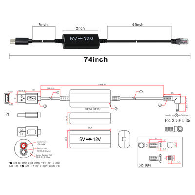 Cable de inyección de energía USB-C a RJ45 -5V a 12V Adaptador Ethernet Step-Up para cámara IP, punto de acceso, dispositivo IoT