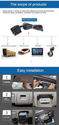 Cable de alimentación OBD2 a CC 5,5x2,1 mm para cámara de salpicadero - Adaptador de cableado fijo para modo ACC/aparcamiento con corte de voltaje inteligente para DVR de coche de 12 V