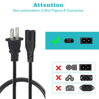 Cable de alimentación NEMA 1-15P a IEC C7 - Cable de enchufe plano a conector en forma de 8 para portátil, reproductor de DVD, consola de juegos, electrodomésticos pequeños
