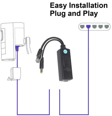 PoE Splitter con salida de corriente continua - 48V a 12V / 9V / 5V Convertidor de potencia descendente por Ethernet para cámara IP, Raspberry Pi, punto de acceso