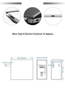 US Cargador de pared de 2 puertos de enchufe Adaptador de carga rápida de 45W con salida USB-C y USB-A para uso telefónico, tablet, portátil, hogar y viaje