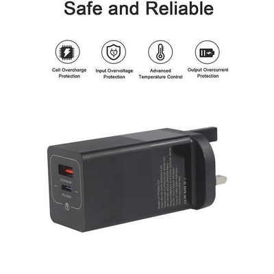 Cargador USB de 65W con enchufe estadounidense y doble puerto USB-C y USB-A