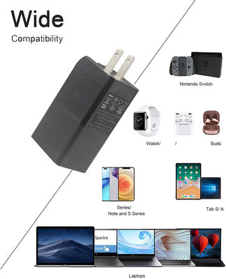 Cargador USB de 65W con enchufe estadounidense y doble puerto USB-C y USB-A