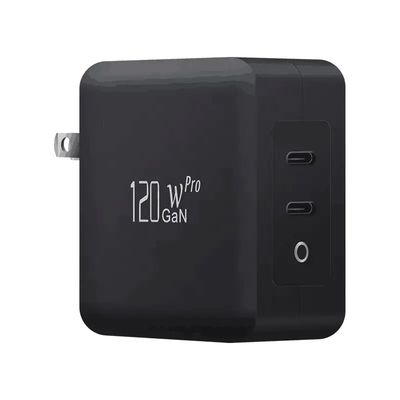 Cargador GaN PD de 120W con doble USB-C y enchufe de 2 clavijas para EE. UU.