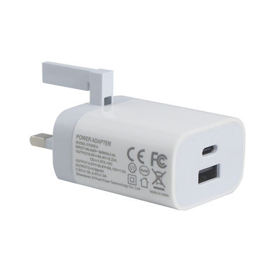 Cargador de pared de 2 clavijas del Reino Unido con puertos USB-C y USB-A, salida de 20W, adaptador de corriente compacto de doble puerto para teléfono/tableta
