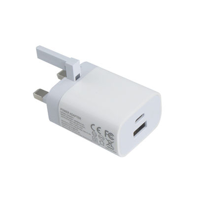 Cargador de pared de 2 clavijas del Reino Unido con puertos USB-C y USB-A, salida de 20W, adaptador de corriente compacto de doble puerto para teléfono/tableta