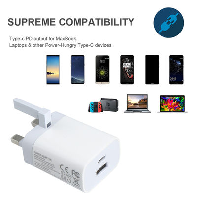 Cargador de pared de 2 clavijas del Reino Unido con puertos USB-C y USB-A, salida de 20W, adaptador de corriente compacto de doble puerto para teléfono/tableta