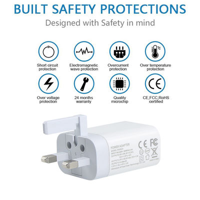 Cargador de pared de 2 clavijas del Reino Unido con puertos USB-C y USB-A, salida de 20W, adaptador de corriente compacto de doble puerto para teléfono/tableta