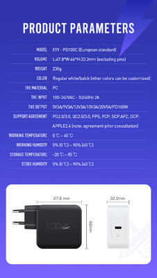 Reino Unido / UE Cargador de pared de 2 pines con puerto USB-C, adaptador de alimentación de salida de alta velocidad de 100W para computadora portátil / tableta / teléfono