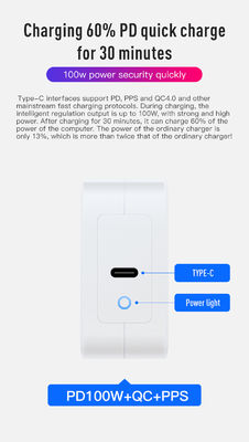 Reino Unido / UE Cargador de pared de 2 pines con puerto USB-C, adaptador de alimentación de salida de alta velocidad de 100W para computadora portátil / tableta / teléfono