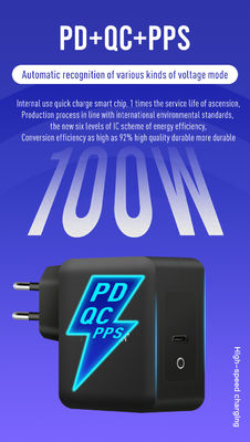 Reino Unido / UE Cargador de pared de 2 pines con puerto USB-C, adaptador de alimentación de salida de alta velocidad de 100W para computadora portátil / tableta / teléfono