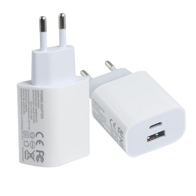 Cargador de pared EU de 2 pines con puertos USB-C y USB-A, adaptador de corriente de 20W de doble puerto compacto para cargar teléfonos y tabletas
