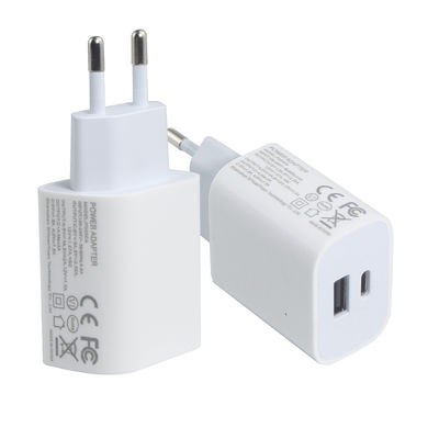 Cargador de pared EU de 2 pines con puertos USB-C y USB-A, adaptador de corriente de 20W de doble puerto compacto para cargar teléfonos y tabletas