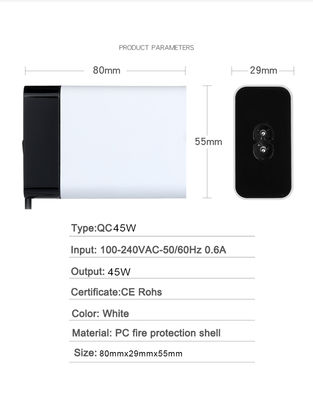 Adaptador de corriente USB-C de 60W con cable fijo, cargador de pared Type-C de alta velocidad para portátil, tableta y smartphone