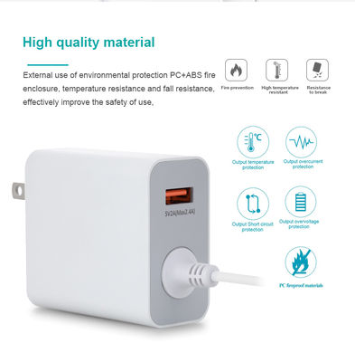Cargador de pared USB-C de 60W para EE. UU. con cable fijo, Adaptador de corriente Tipo-C de alta velocidad para teléfonos inteligentes, tabletas y computadoras portátiles