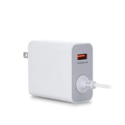 Cargador de pared USB-C de 60W para EE. UU. con cable fijo, Adaptador de corriente Tipo-C de alta velocidad para teléfonos inteligentes, tabletas y computadoras portátiles