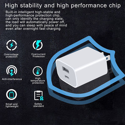 20W USB-C y USB-A US Cargador de pared con cable, adaptador de energía de carga rápida para teléfonos inteligentes y tabletas