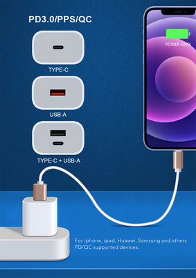 20W USB-C y USB-A US Cargador de pared con cable, adaptador de energía de carga rápida para teléfonos inteligentes y tabletas