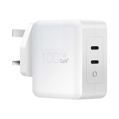 Cargador USB-C de 2 pines del Reino Unido con puertos duales, adaptador de corriente tipo C de alta velocidad de 100W para portátiles, tabletas y teléfonos inteligentes