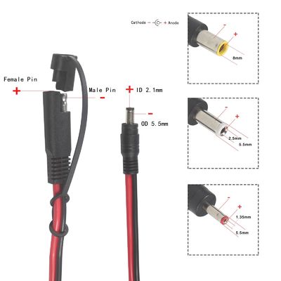 Cable de adaptador coaxial de SAE a CC - 6Ft 14AWG conector de desconexión de liberación rápida 5.5mmx2.1mm Jack masculino de extensión de energía con 8mm 2.5mm 3.5mm Adaptadores para automóviles (B09N3LCJ4F)