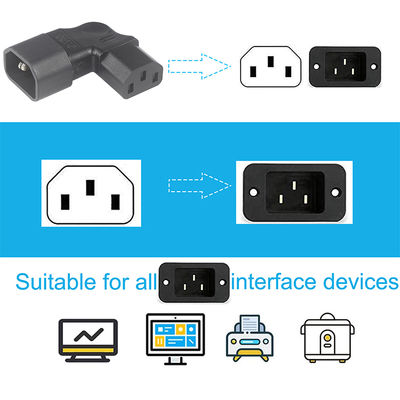QIUCABLE Adaptador IEC de ángulo izquierdo, C14 Hombre a C13 Mujer, enchufe de 90 grados, 250V CA, 10A máximo, 100% de cobre puro, chaqueta de PVC (B09V122QLV)