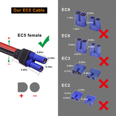Cable de conector DC rectangular de EC5 a 2 pines 12AWG para sistemas solares