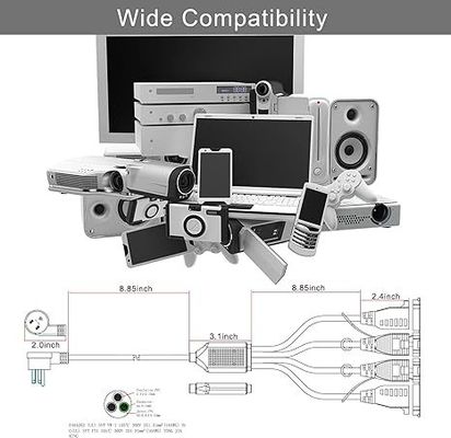 NEMA 5-15P a 2/4-Way Cordón de separación de corriente de salida de EE.UU. - 125V AC Y cable de extensión para el hogar, la oficina, el banco de trabajo, el cargador