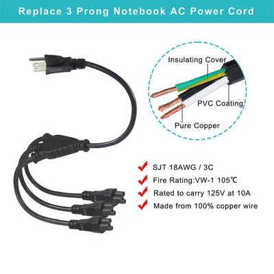 NEMA 5-15P a 4-Way IEC C5 Cordón de división de energía- US Plug to Cloverleaf Adapter Cable para portátil, adaptador, cargador de portátil