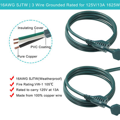Cable de extensión de alimentación con divisor de salida estadounidense de 3 vías NEMA 5-15P - Cable de alta resistencia de 125 V CA para el hogar, la oficina y el taller
