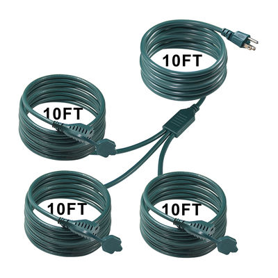 Cable de extensión de alimentación con divisor de salida estadounidense de 3 vías NEMA 5-15P - Cable de alta resistencia de 125 V CA para el hogar, la oficina y el taller