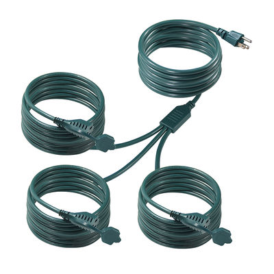 Cable de extensión de alimentación con divisor de salida estadounidense de 3 vías NEMA 5-15P - Cable de alta resistencia de 125 V CA para el hogar, la oficina y el taller