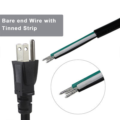 NEMA 5-15P Cordón de alimentación con alambre de barra de lata 3 conductores US cable de enchufe para cableado DIY, panel, uso de bloques terminales