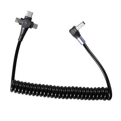 Cable de carga rápida en espiral de 3 en 1, USB-C a 8 pines y Micro USB, cable retráctil de cabeza triple para teléfono de 3 pies / 4 pies / 6 pies