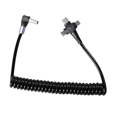 Cable de carga rápida en espiral de 3 en 1, USB-C a 8 pines y Micro USB, cable retráctil de cabeza triple para teléfono de 3 pies / 4 pies / 6 pies