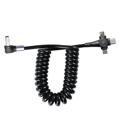 Cable de carga rápida en espiral de 3 en 1, USB-C a 8 pines y Micro USB, cable retráctil de cabeza triple para teléfono de 3 pies / 4 pies / 6 pies