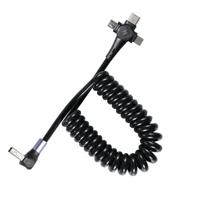 Cable de carga rápida en espiral de 3 en 1, USB-C a 8 pines y Micro USB, cable retráctil de cabeza triple para teléfono de 3 pies / 4 pies / 6 pies