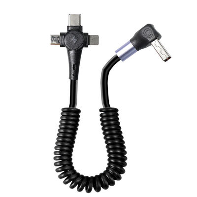 Cable de carga rápida en espiral de 3 en 1, USB-C a 8 pines y Micro USB, cable retráctil de cabeza triple para teléfono de 3 pies / 4 pies / 6 pies