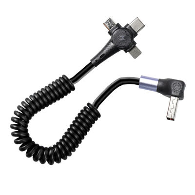 Cable de carga rápida en espiral de 3 en 1, USB-C a 8 pines y Micro USB, cable retráctil de cabeza triple para teléfono de 3 pies / 4 pies / 6 pies
