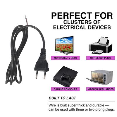 1.8M EU 2Pin Plug Cordón de alimentación 250V 10A Cable de PVC