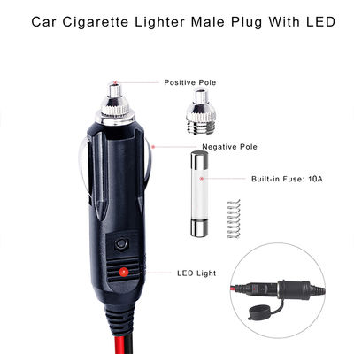 Cargador de batería de coche de 12-24 voltios con adaptador de encendedor de cigarrillos hombre a hombre