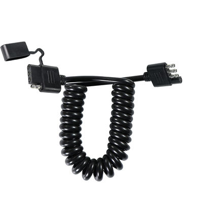 Cuatro pines de remolque enrollados con cable de extensión de luz, resistente a la intemperie 1.2M negro